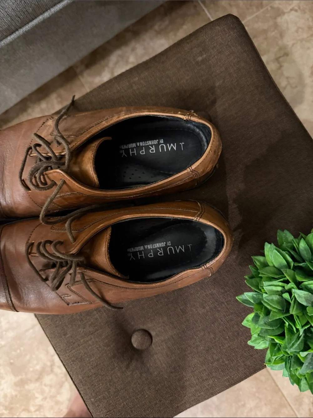 Men's Tan Leather Cap-Toe Derby Shoes - Unbranded